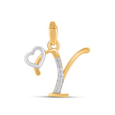 Y Letter Initial with Heart Diamond Pendant 10K Yellow Gold